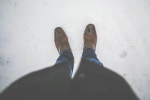 Free- Man with Feet in Snow for Direction