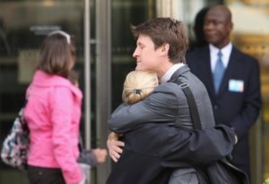 LONDON - SEPTEMBER 15: Employees comfort each other outside Lehman Brothers' Canary Wharf office on September 15, 2008 in London, England. The fourth largest American investment bank has announced that it is filing for bankruptcy protection during a growing financial crisis. (Photo by Cate Gillon/Getty Images)